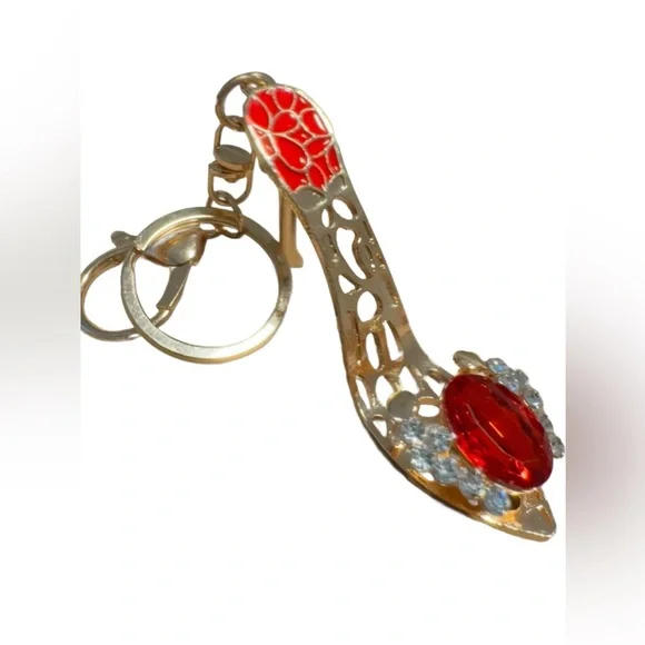 Red & Gold High Heel Blingy Bag Charm - Picture 2 of 3